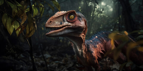 Prehistoric Majesty: Velociraptor in the Jungle - Captivating Photography. Generative AI