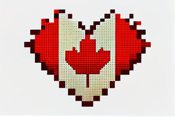Obraz premium Pixel heart as canada flag on a white background. Generative Ai