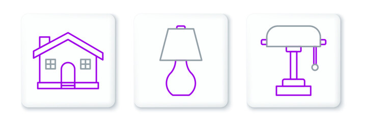 Set line Table lamp, House and icon. Vector