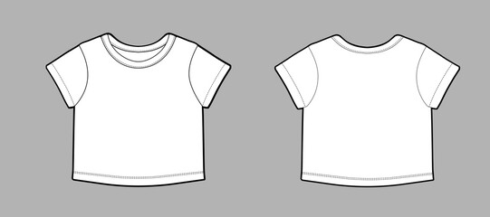 Short sleeve kids tops, CAD, fashion flat template. Fashion technical illustration for garment production unit.
