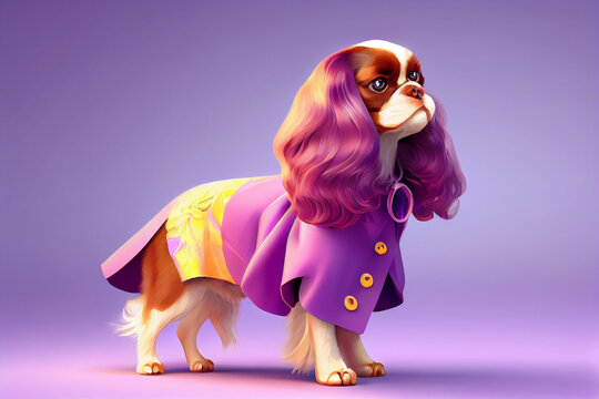 Cavalier king charles spaniel dog, dog animal dresses in fashion style generative ai