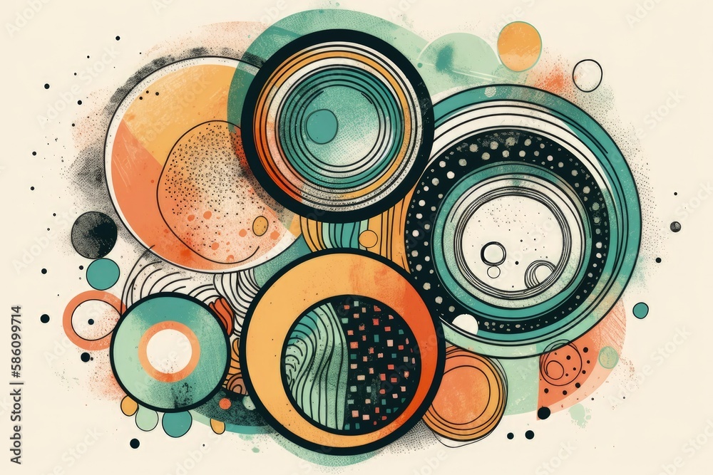 Poster abstract painting with circles and dots created with generative ai technology