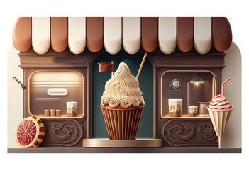 3d illustration coffee shop facade. isolated on white and transparent background, ai generate