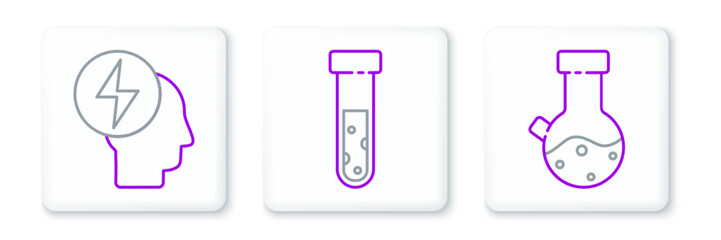 Set line Test tube and flask chemical, Head electric symbol and icon. Vector