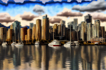 Vancouver skyline with harbor, British Columbia, Canada. Generative Ai