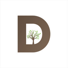 D initial with tree design logo icon symbol
