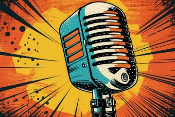 vintage microphone on a vibrant backdrop created with Generative AI technology