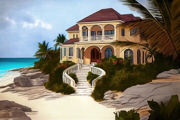 beachfront villa with luxurious bed & breakfast amenities for true island getaway, created with generative ai