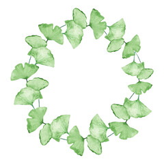 Fototapeta premium Watercolor frame - illustration with green leaves and branches and golden elements, for wedding stationery, congratulations, wallpapers, and more on white background.