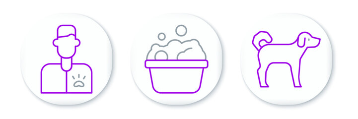 Set line Dog, Veterinarian doctor and Pets bath icon. Vector