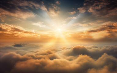 Magnificent cloudy sky with warm, golden colors, Generative AI