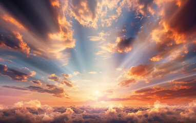 Magnificent cloudy sky with golden colors, Generative AI