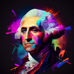 Multicolored Portrait of George Washington. AI generation.