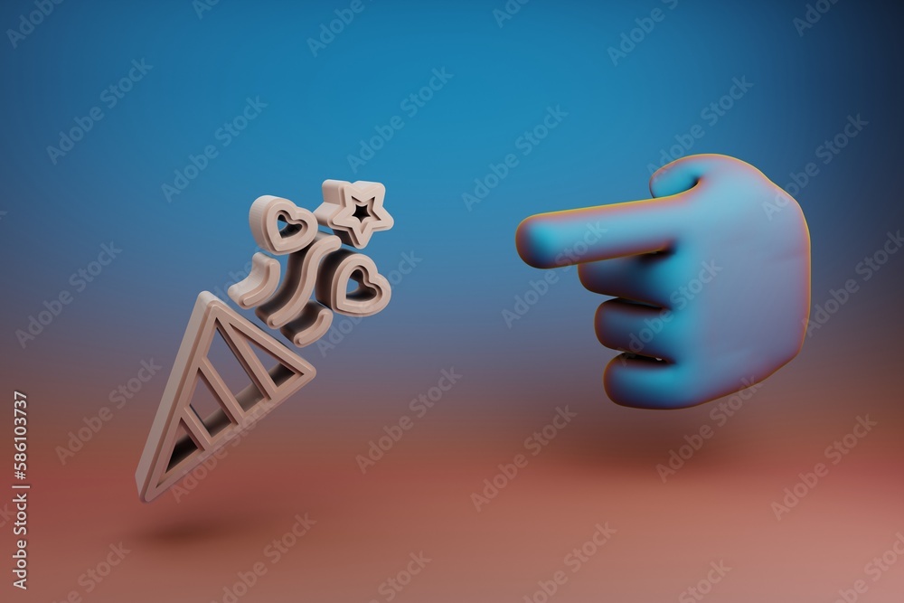 Fototapete Beautiful illustrations abstract Hand index finger points to firework symbol icon on a multicolor bright background. 3d rendering illustration. Background pattern for design. Mothers Day.