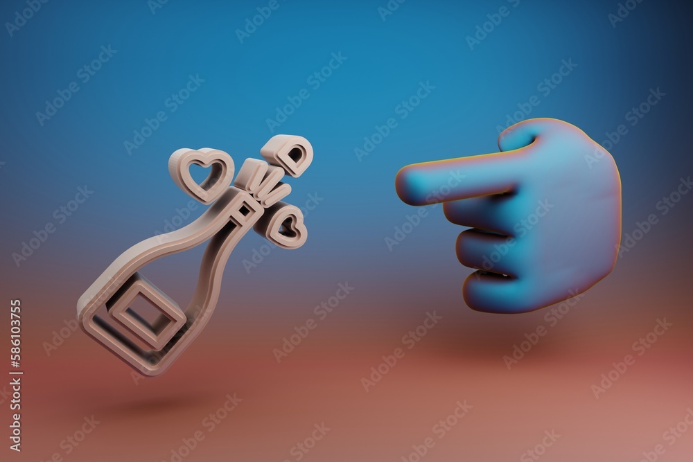 Aufkleber Beautiful illustrations abstract Hand index finger points to champagne symbol icon on a multicolor bright background. 3d rendering illustration. Background pattern for design. Mothers Day.