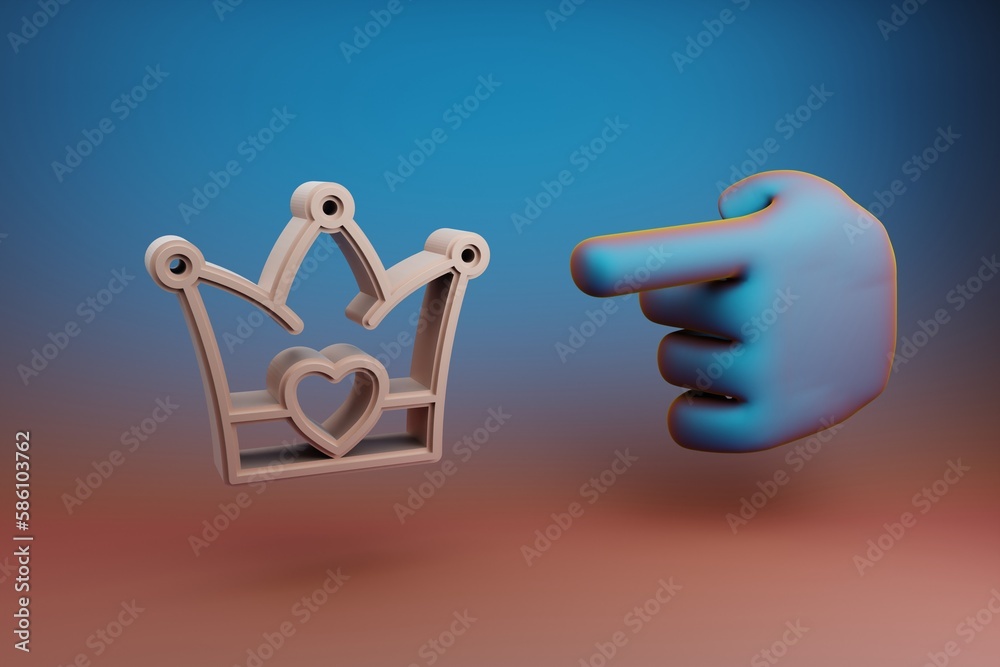 Aufkleber beautiful illustrations abstract hand index finger points to crown with heart symbol icon on a multi