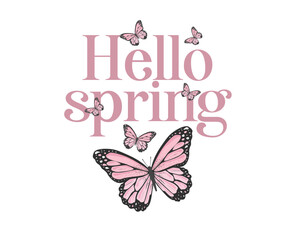 butterfly on pink background hello spring