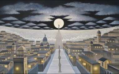 Serene and heavenly ancient city landscape, Generative AI