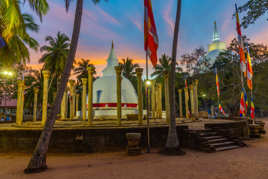 Night view of Ambasthala Dagaba at Mihintale buddhist site in Sri Lanka