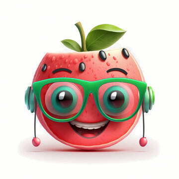 Watermelon happy using headphone and eyeglasses