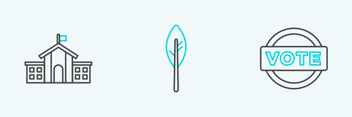 Set line Vote, United States Capitol Congress and Indian feather icon. Vector