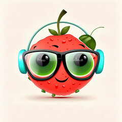 Fototapeta premium Watermelon happy using headphone and eyeglasses