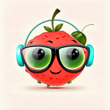 Watermelon happy using headphone and eyeglasses