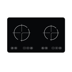 Induction cooktop flat silhouette vector isolated on white background. Electric kitchen utensil silhouette icon. Black and white icon for web, tag, label. Kitchen gadget, appliance, device.Kitchenware