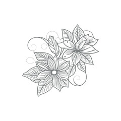 Vector drawing flowers, stylized design, isolated floral elements, hand-drawn illustration, Using Child and Adult coloring page, invitation card.
