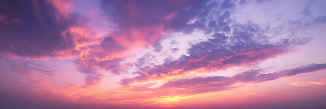 Awe-inspiring panoramic sunset sky with rich pink and purple colors. Generative AI