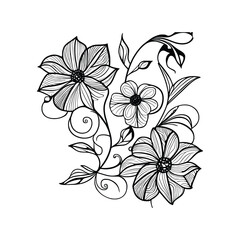 Vector drawing flowers, stylized design, isolated floral elements, hand-drawn illustration, Using Child and Adult coloring page, invitation card.