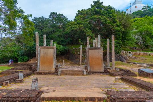 Stone slab inscription at Mihintale buddhist site in Sri Lanka