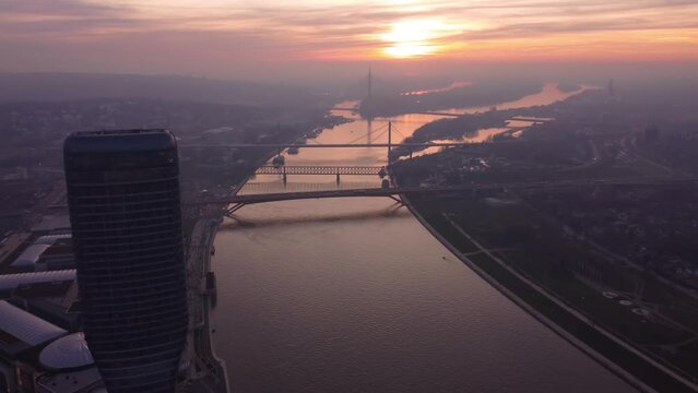 View at Belgrade Waterfront buildings at Sava river.	
