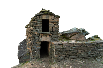 Ruine en pierre sèche png. Petite maison en pierre détourée ou png.