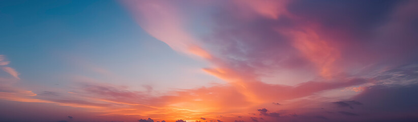 Obraz premium Clouds elegantly drifting through the resplendent sunset sky. Amazing sunset sky with clouds. Generative AI