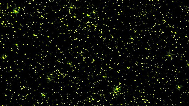 Yellow particle blink animation background in dark. 2D computer rendering pattern