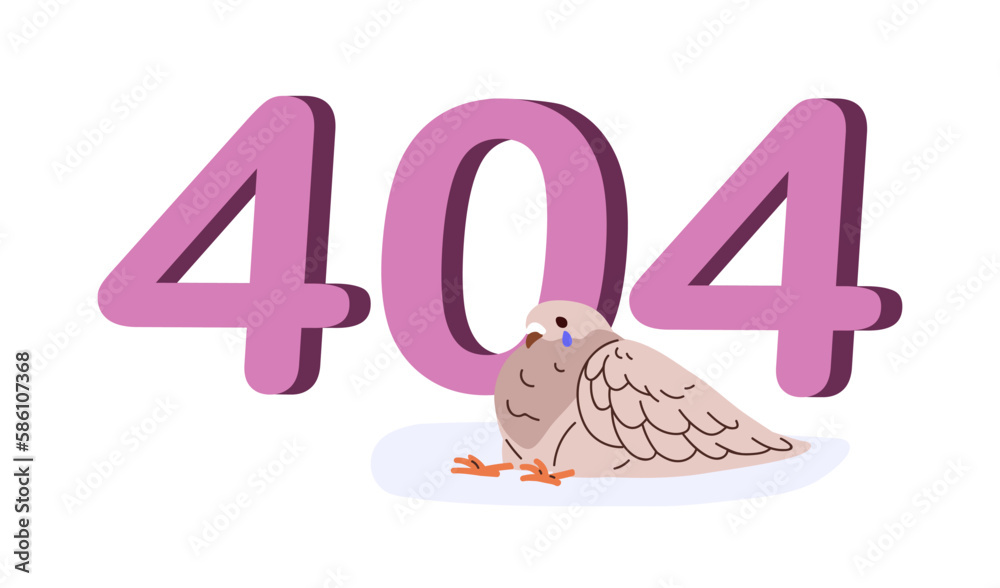 Aufkleber 404 error message, web page design for not found website. Connection failure problem, site information. Access failed, cute funny bird. Flat graphic vector illustration isolated on white background