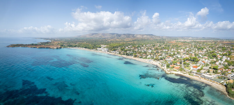 Aerial view with Fontane Bianche beach, Sicily island, Italy