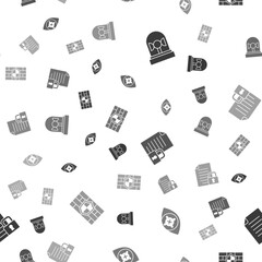 Set Flasher siren, Eye scan, Document and lock and Shield with brick wall on seamless pattern. Vector