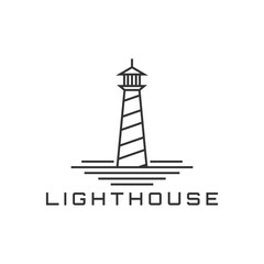 Lighthouse Searchlight Beacon Tower Island Beach Coast Simple Line Art logo design inspiration
