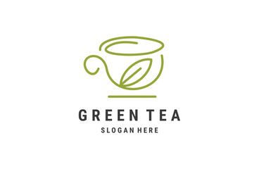 green leaf tea cup modern logo vector icon symbol graphic design on white backround