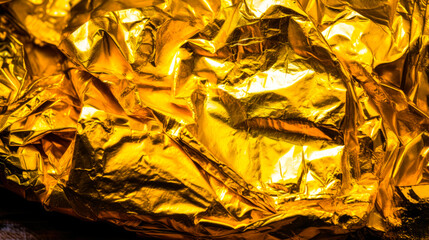Yellow and gold crumbled aluminum tin foil texture, pattern (generative AI) golden