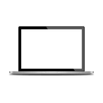 Laptop mockup and transparent screen for easy place demo. Vector mockup.