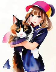 A girl with cat,