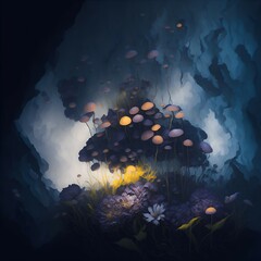 mushrooms and flowers ultra detailed artistic 