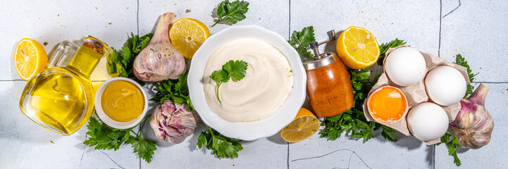 Homemade mayonnaise with ingredients
