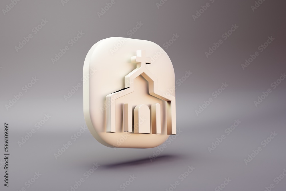 Poster beautiful illustration healthy church symbol icons on a bright pink background. 3d rendering illustr