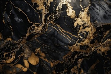 Illustration of Black and Gold Marble Close-Up created with Generative AI technology