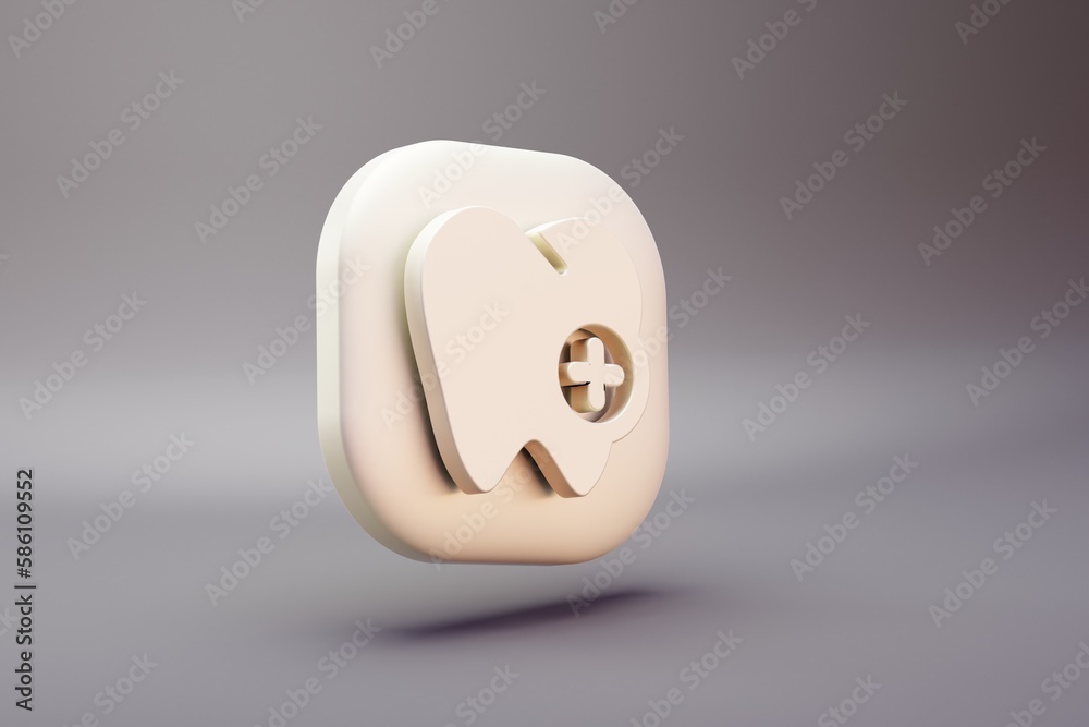 Poster beautiful illustration healthy odontology symbol icons on a bright pink background. 3d rendering ill