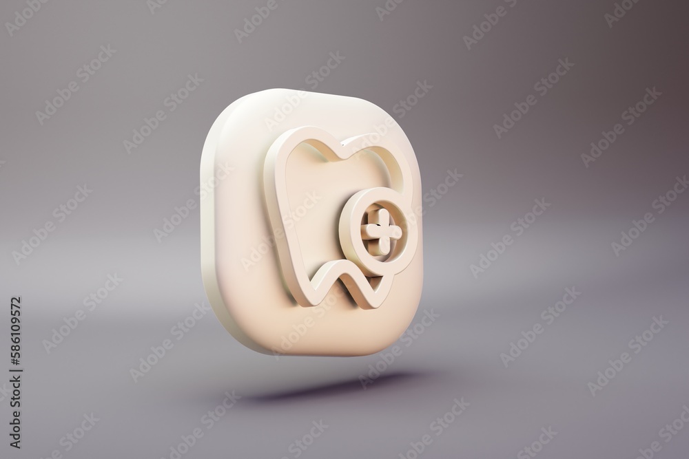 Poster beautiful illustration healthy odontology symbol icons on a bright pink background. 3d rendering ill